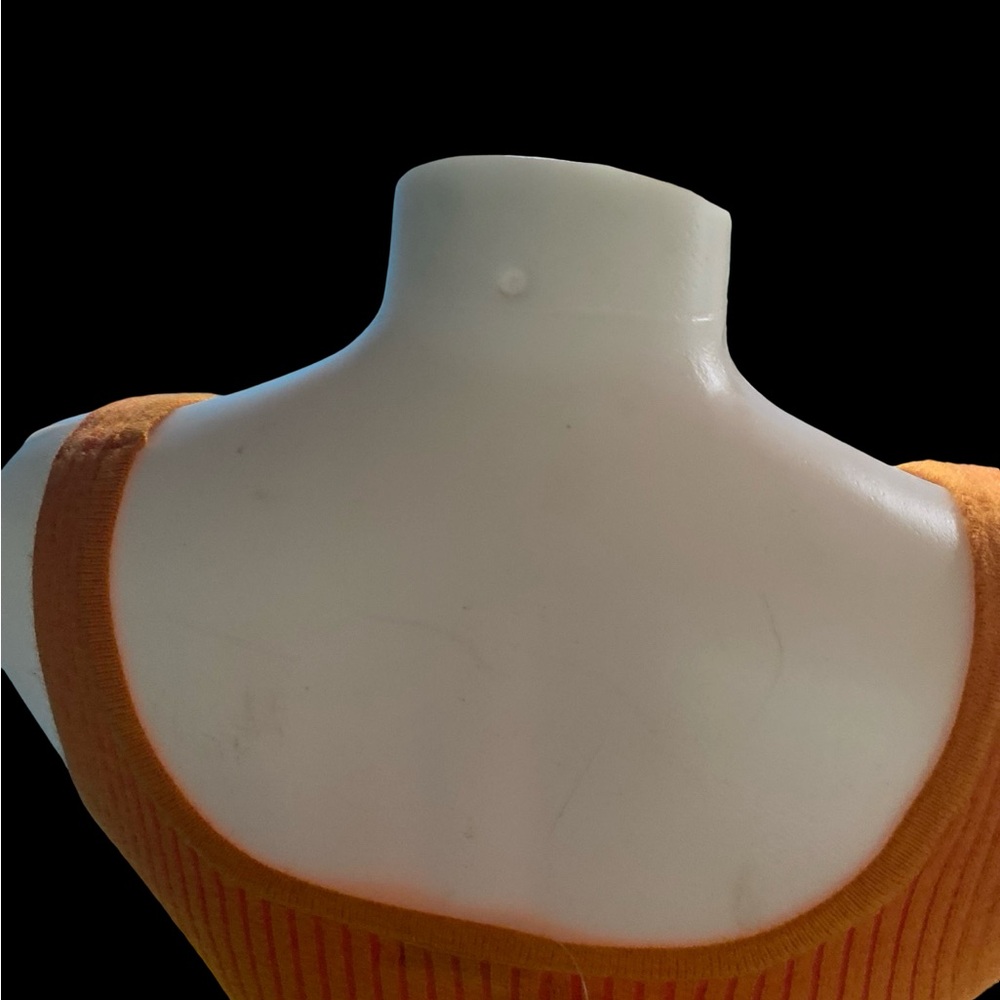 Orange Ribbed Knit Crop Tank Top - Picture 4 of 5